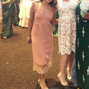 Tobi midi Pink Lace Dress in blush pink size small